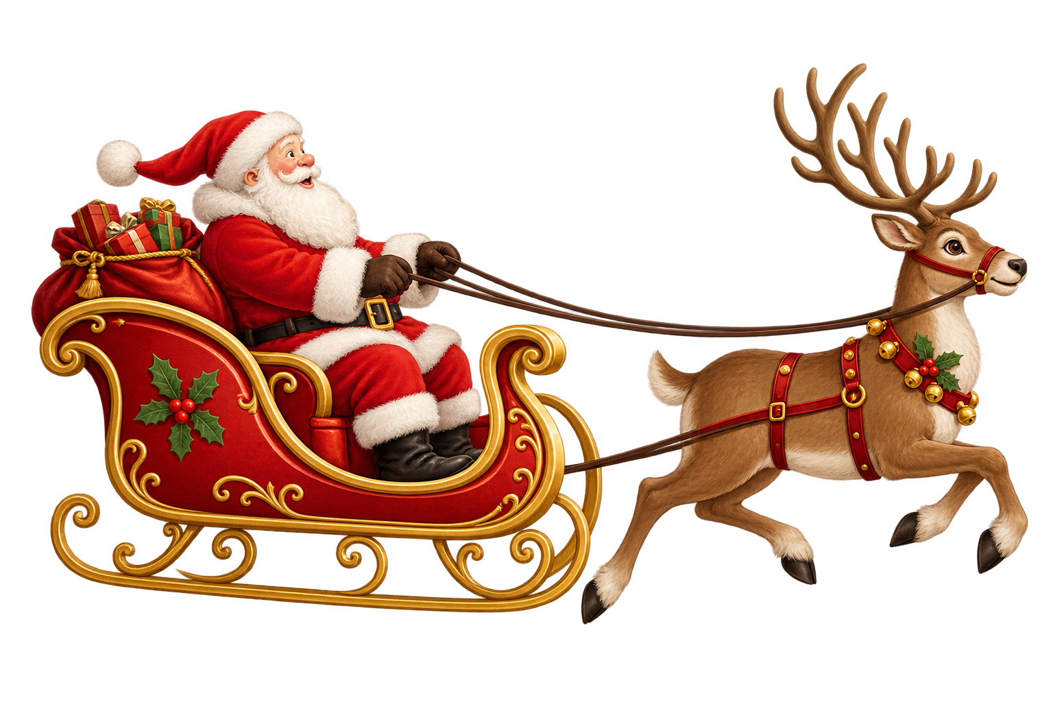 Papá Noel en su trineo tirado por un reno