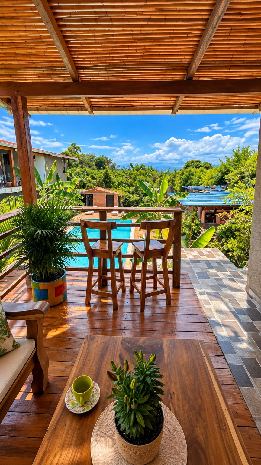 Terraza del apartamento con vistas al jardín